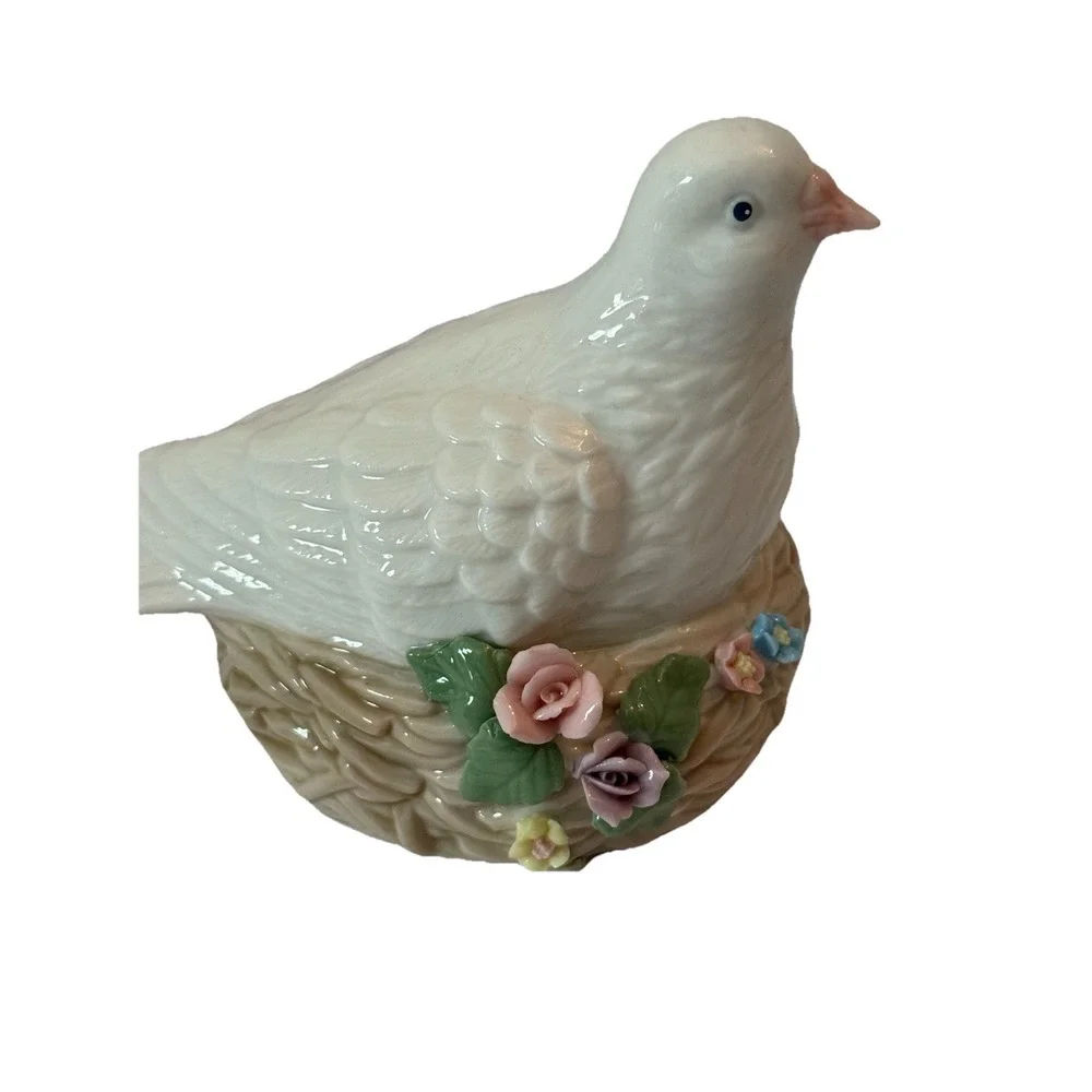 Vintage Heritage House Porcelain Bird Music Box Floral Grandma Cottage Core